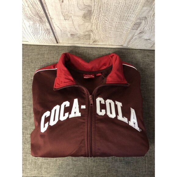 Coca-Cola Jackets & Blazers - Women's Coca-Cola Graphic Burgundy Red Zip Up Crop Jacket Size Large